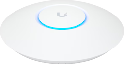 Ceiling-mounted access point with a blue power indicator ring near the center.