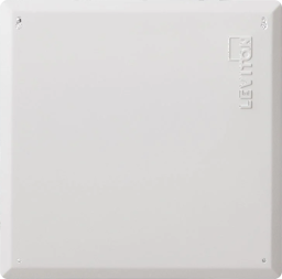 Square network enclosure with four screws in each corner.