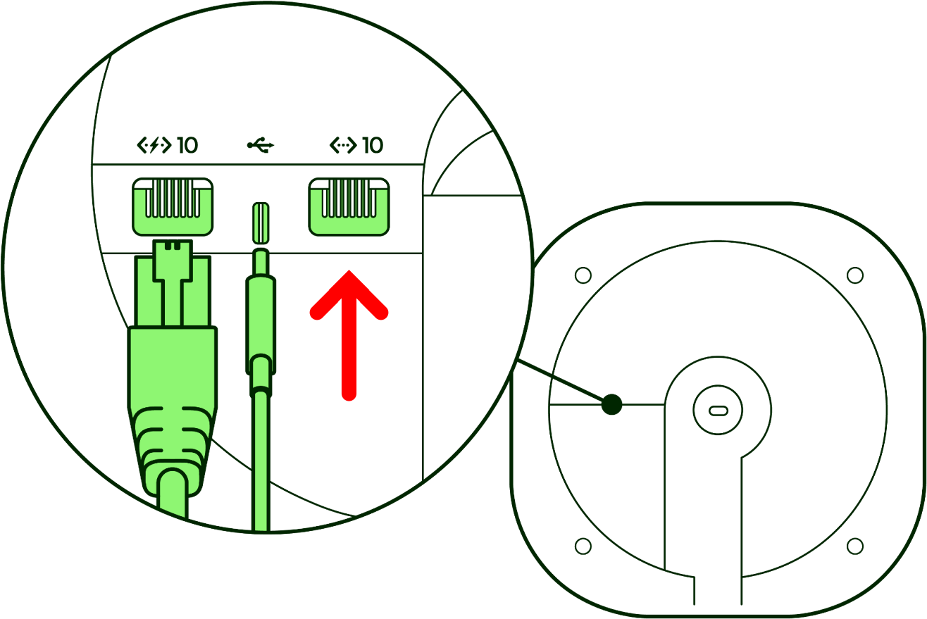 Back of eero access point indicating an open ethernet port to the right of the uplink and power connections.